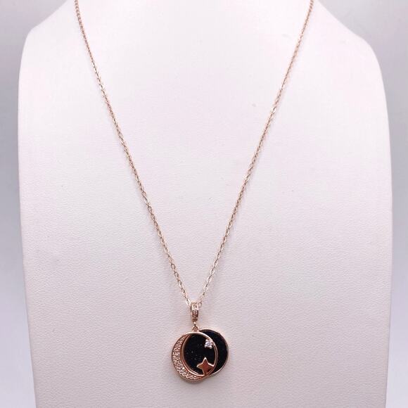 Rose Gold Vermeil Sterling Silver Necklace With Celestial Blue Sandstone Pendant - Picture 3 of 6